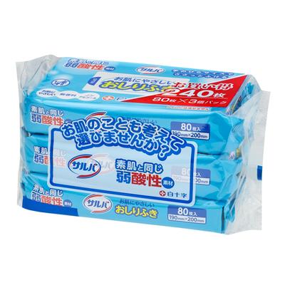 Salva Hakujuji Baby Wipes 80 Sheets X 3 Pack Weakly Acidic Like Bare Skin Skin-friendly Non-alcoholic