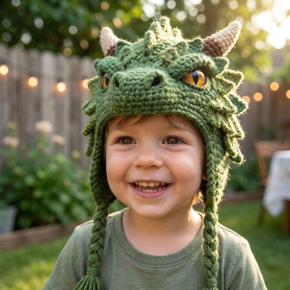 Warm Animal Hood Knitting Hat Adorable Woodland Animal Headwear Dragon Wolf Frog Hat  Party Cosplay