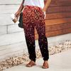 Women Glitter Printing Pants Lace Up Elastic Waist Loose  Trousers Casual Long Pants Trousers with Pockets