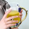 Flower Pattern Enamel Flower Tea Cup Glass Tea Mug Household Coffee Cup  Afternoon Tea