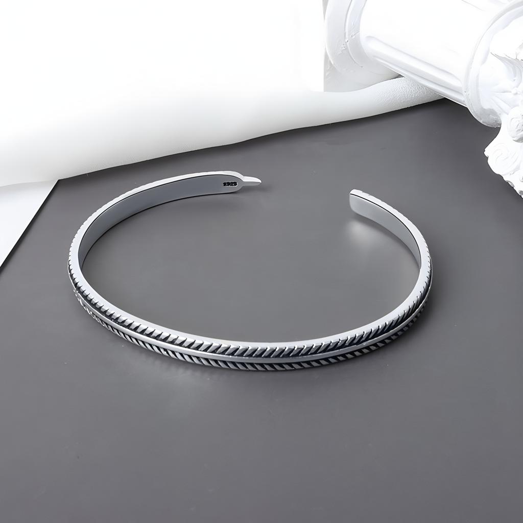 PANJBJ 925 Sterling Silver Feather Adjustable Couple Bangle Gothic Punk Design Women Jewelry Gift Lucky Bracelet Dropshipping