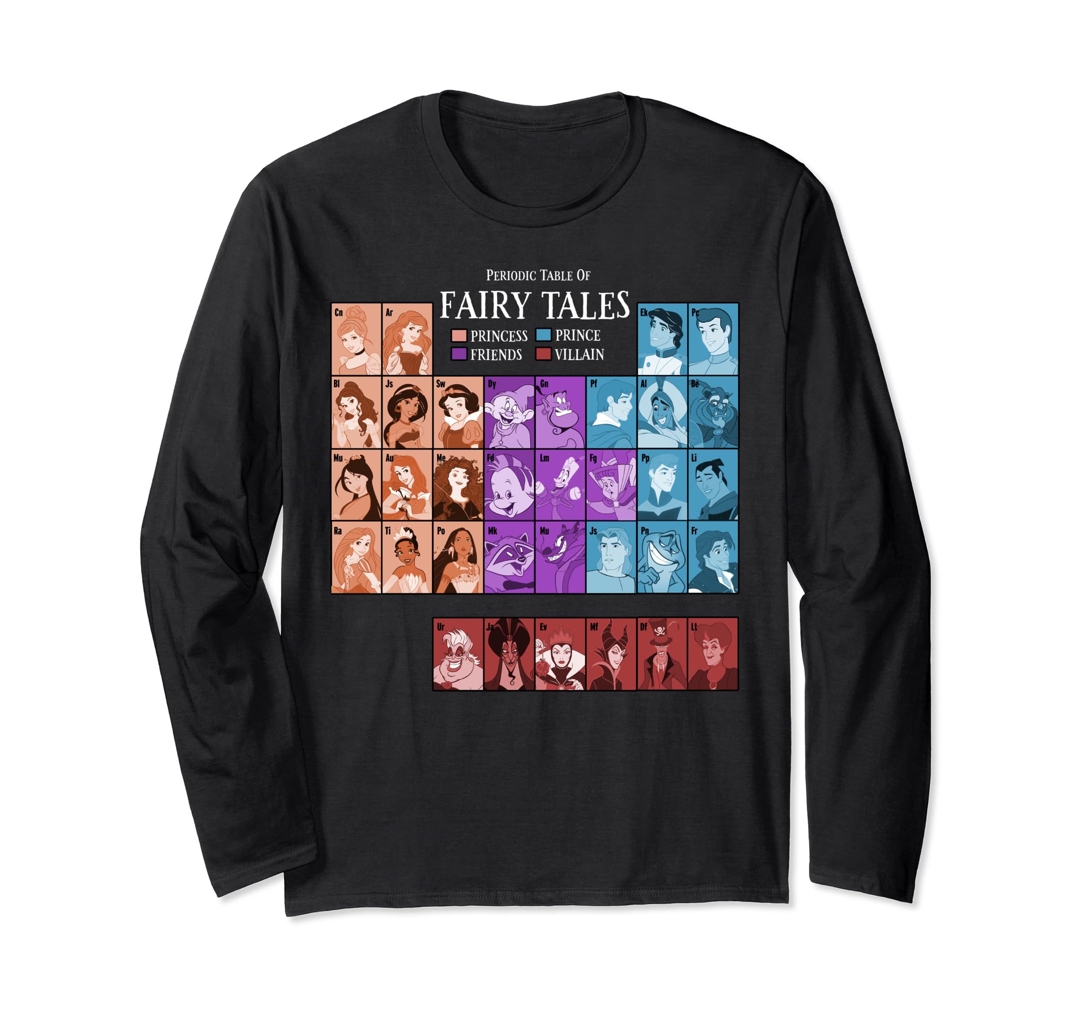 

Футболка с длинным рукавом «Периодическая таблица принцесс Диснея»