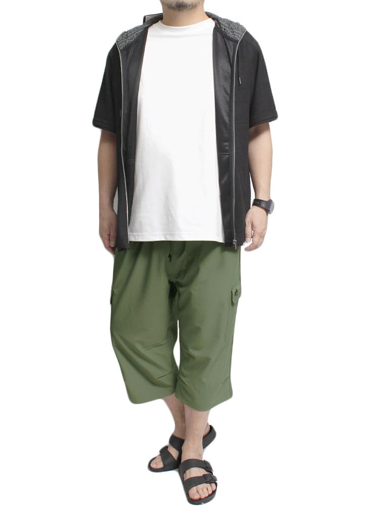 One Colors LOGOS PARK Men's Cropped Pants, Stretch, Water-Repellent, 3/4 Length, Logo Embroidered, Cargo Pants, Size 5L, Khaki (46)