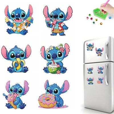 6pcs/Set Stitch Eating Diamond Painting Magnets for Refrigerator Diamond Art Fridge Magnets for Adults Diamond Art Refrigerator Magnets Kits