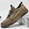 Leather Fly-woven Sneakers Men's Mesh Casual Shoes Hollowed Out
