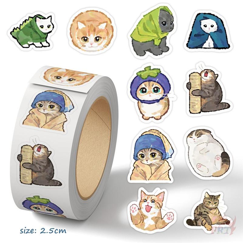 500Pcs/Roll Ink Art Funny Cat Kids Rewards Stickers - DIY Scrapbooks Album Decor Sealing Label Decals