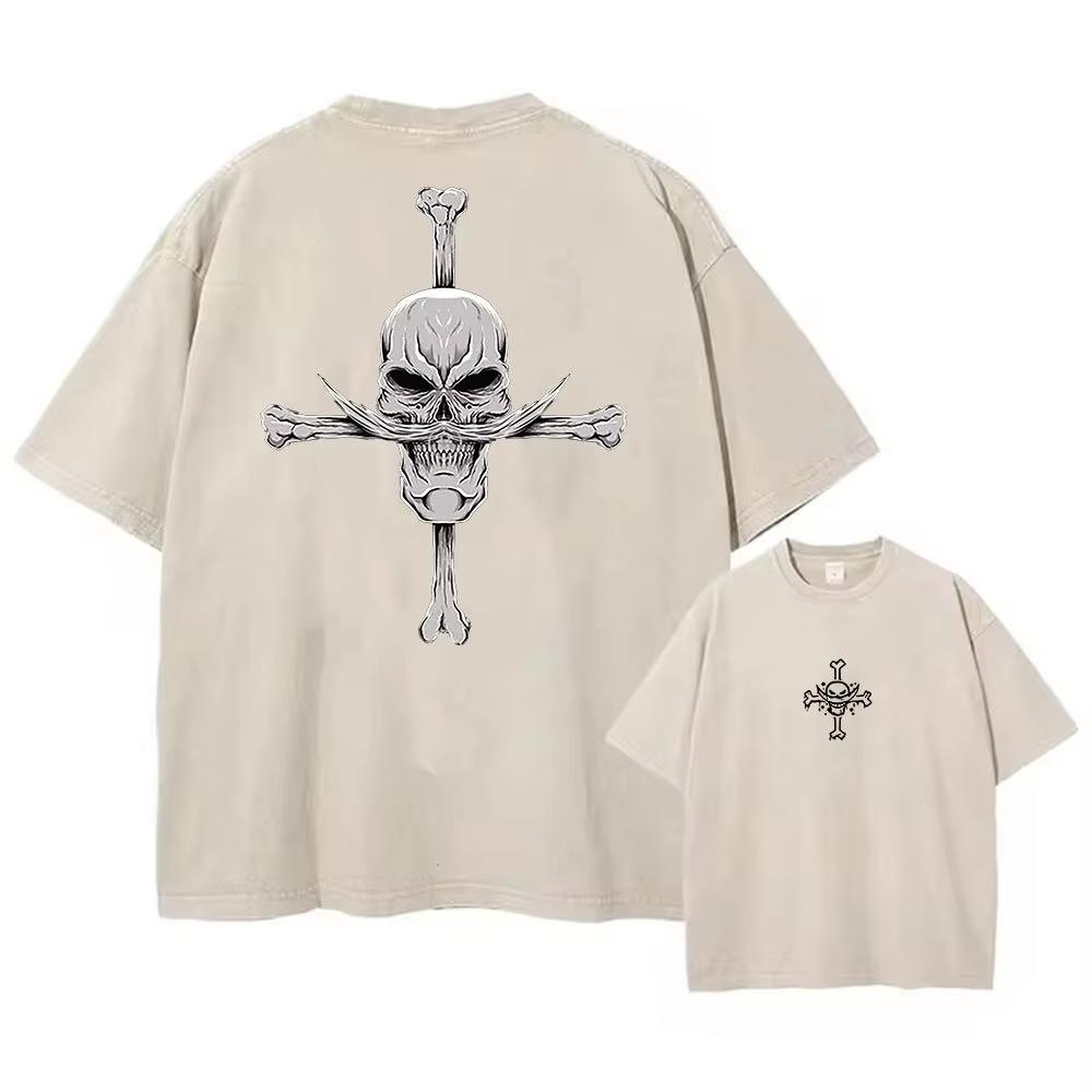 T-shirt One Piece, Anime Lavato in Stile Giapponese, Streetwear Largo, Top Nero
