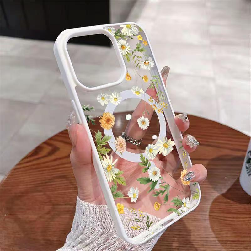 Fresh Small Floral For Magsafe Wireless Charging Phone Case for iPhone 17 16 15 14 13 12 11 Pro Max Plus Air 16E Magnetic Cover