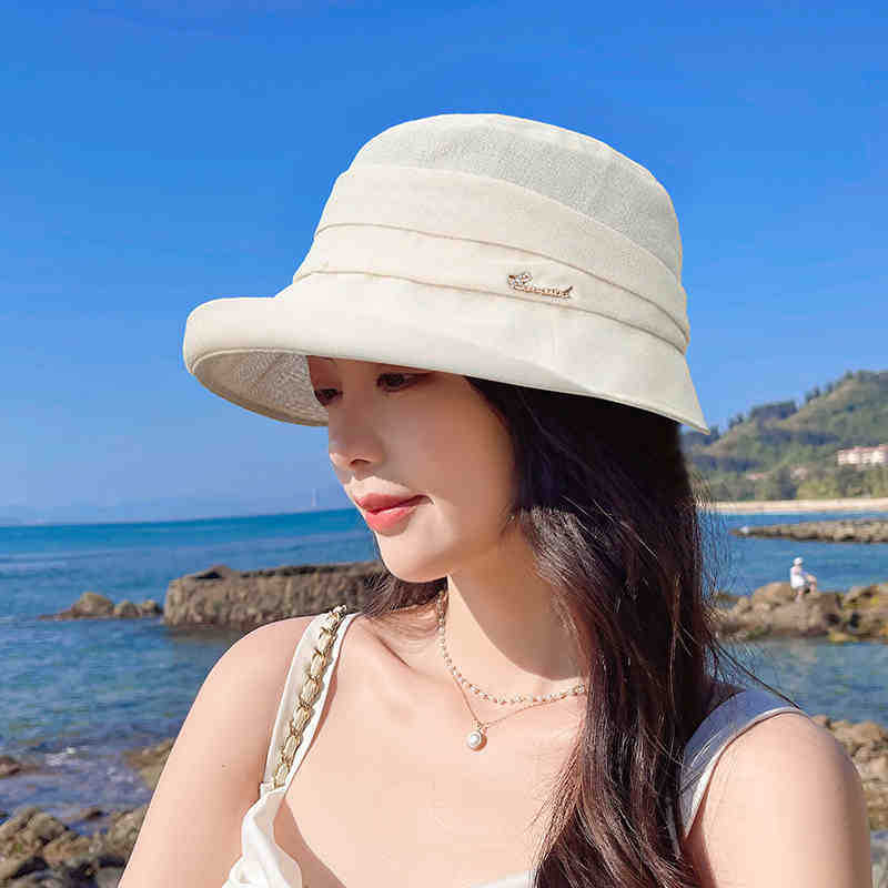 Hat women's summer high-end straw straw hat new breathable bucket hat outdoor sunshade sun protection hat