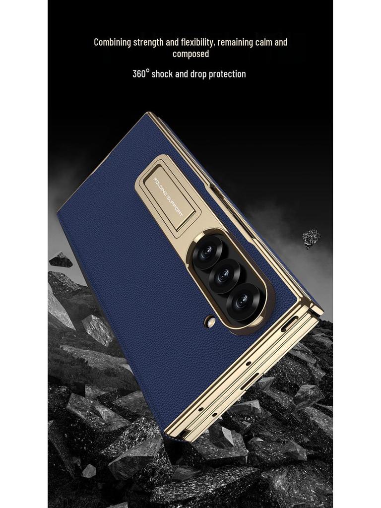 Samsung ZFold Magnetic Leather Phone Case - Electroplated, Anti-Drop, Folding Stand, Business Style
