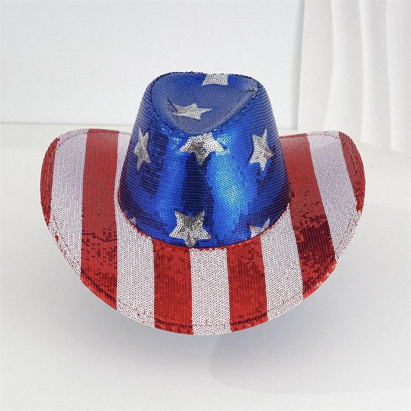 Cappelli Western a Strisce Rosse Bianche e Blu con Stelle per Uomo Donna Cappelli da Cowgirl con Paillettes per il Giorno dell'Indipendenza Cappelli Patriottici per Festa
