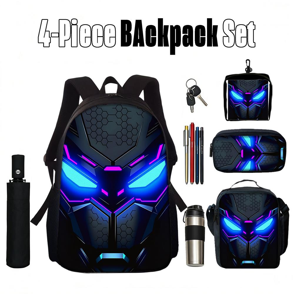 1/2/3/4/5 peças Conjunto de Mochila com Padrão de Robô Estilo Cyberpunk Leve Diário Grande Capacidade Bolsa Escolar Bolsa de Viagem Presente Perfeito para Crianças