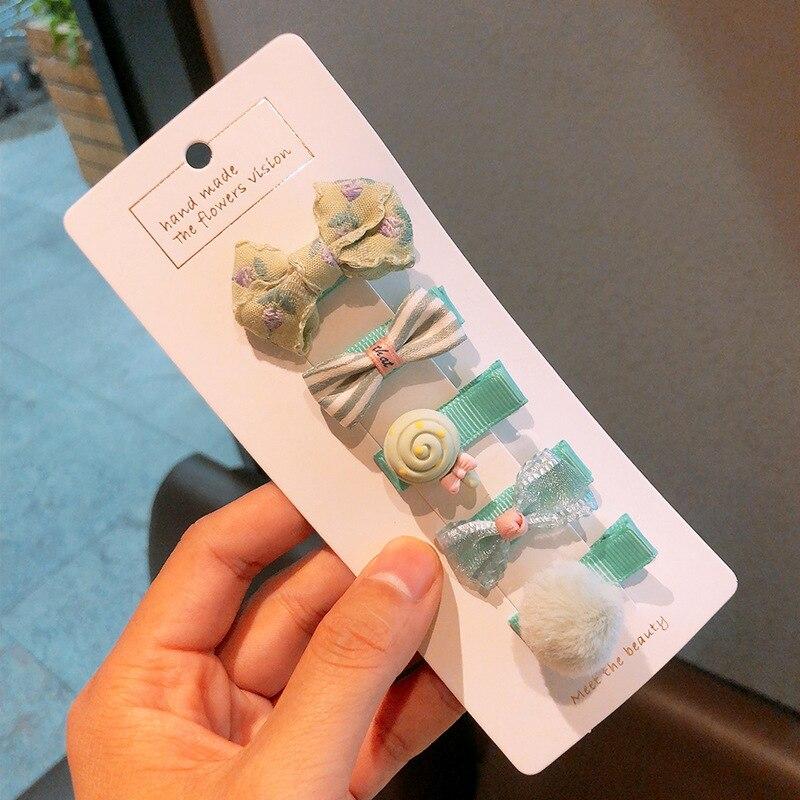 

5 шт./компл., милая корейская заколка для волос для маленьких девочек, бант, плюшевый шарик, милая заколка для волос для маленьких девочек, тканевые аксессуары для волос с боковой челкой