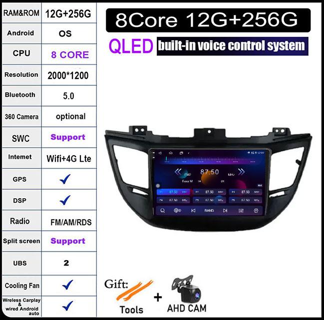 9 Lnch For Hyundai Tucson IX35 3 2015-2018 Android 14 Car Radio Multimedia Player 4G+wifi Video GPS DSP IPS Navigation