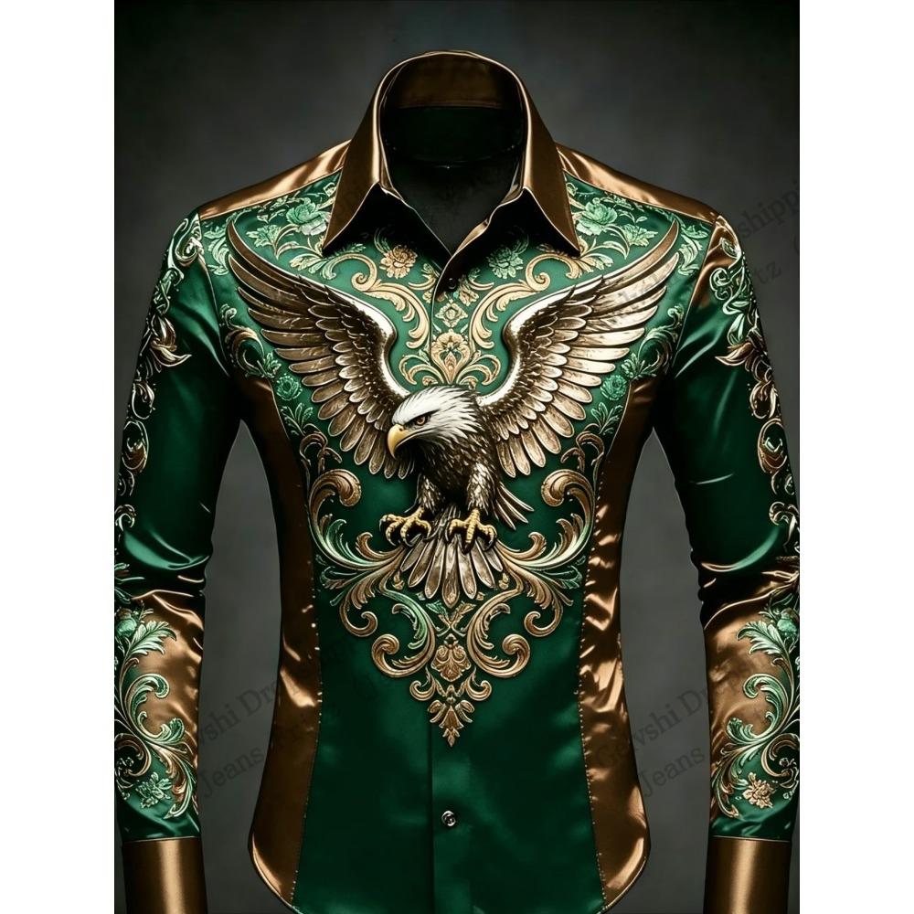 Long Sleeve Button Up Luxury Golden Shirt Chinese New Year Dragon 3d Print Hawaiian Shirt Men Women Fashion Eagle Design Blouse