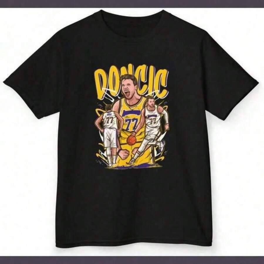 2026 Young Girls Boys Graphic Print Tops Youth TShirt Luka Doncic Cartoon Style Los Angeles XL