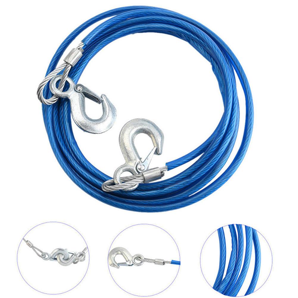 Heavy Duty Towing Rope 4m 5 Tons Wire Rope Safety Hook Steel Rope Emergency Towing Car