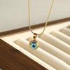 Trendy Evil Eye Pendant Necklace for Men Women, Stainless Steel Round Charm, Snake Bone Chain, Unisex Fashion Jewelry