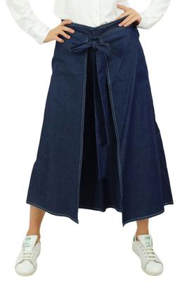 Dámské džínové culottes s elastickým pasem, rybářský styl, detail uzlu