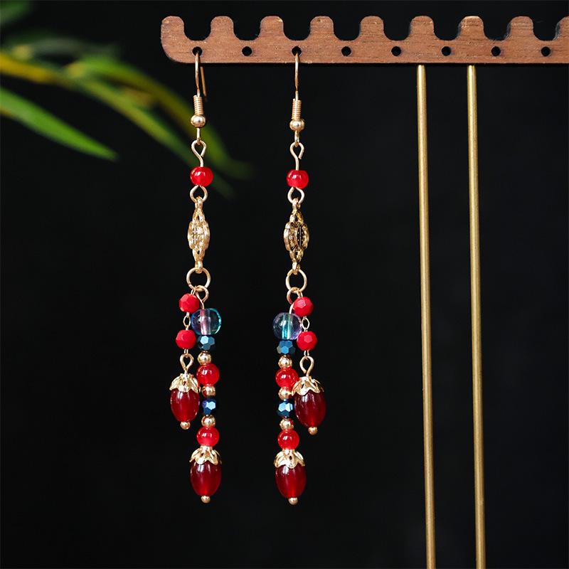 Midnight Return Cat Demon Headdress & Pearl Stick Earring Set: Black & Red Accessories