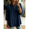 Spring Summer Women's Cotton Linen Shirt, Vintage Retro Solid Color Casual 3/4 Sleeve Blouse Top For Women, European American Fashion