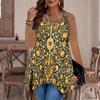 Gilet Sportivo Casual alla Moda da Donna con Doppio Anello, Canotta Taglia L con Stampe Pattern Vintage, Orlo Irregolare, Elegante e Semplice