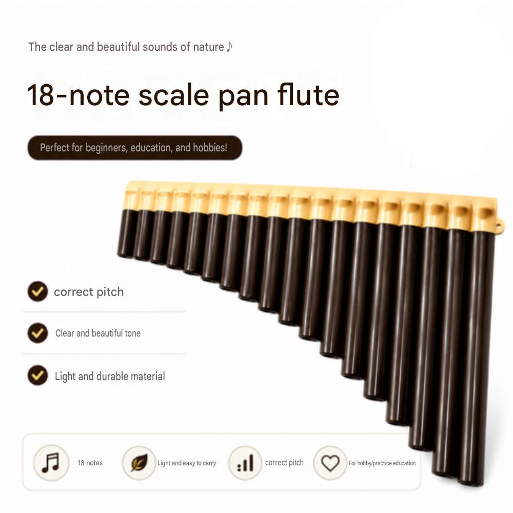 Rorolandy Pan Flute Beginner Case Plastic 18-Scale Mouth-Blowing Instrument Beginner Practice Use Brown