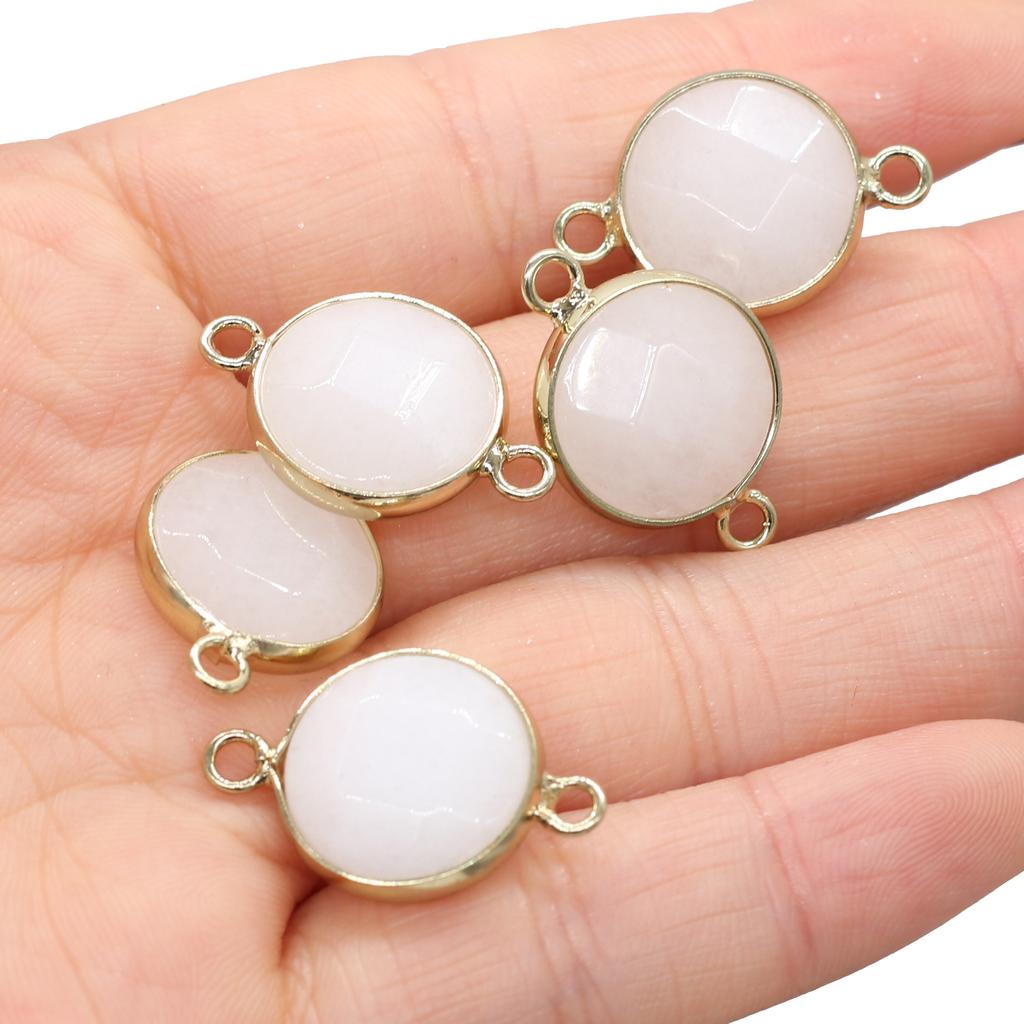 5 Stück Naturstein-Verbinder-Anhänger, runde Quarz-Verbinder für DIY-Armbänder, Halsketten, Ohrringe, Schmuckherstellung, Zubehör, 15 x 24 mm