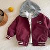 Kids Spring Autumn Hooded Baseball Jacket with Cartoon Embroidery for Boys and Girls
