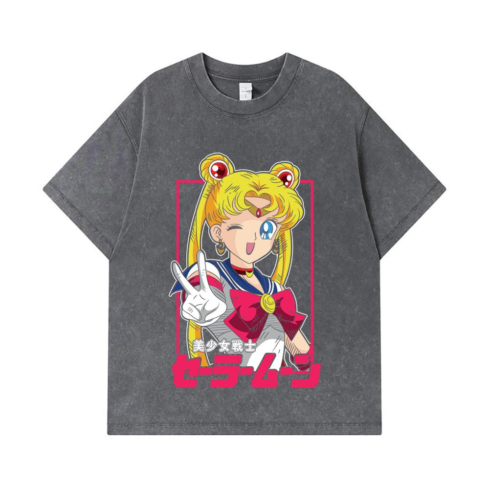 275 GSM Washed T-shirts 100% Cotton Sailor Moon V9 Minako Print Unisex Heavy Cotton T Shirt