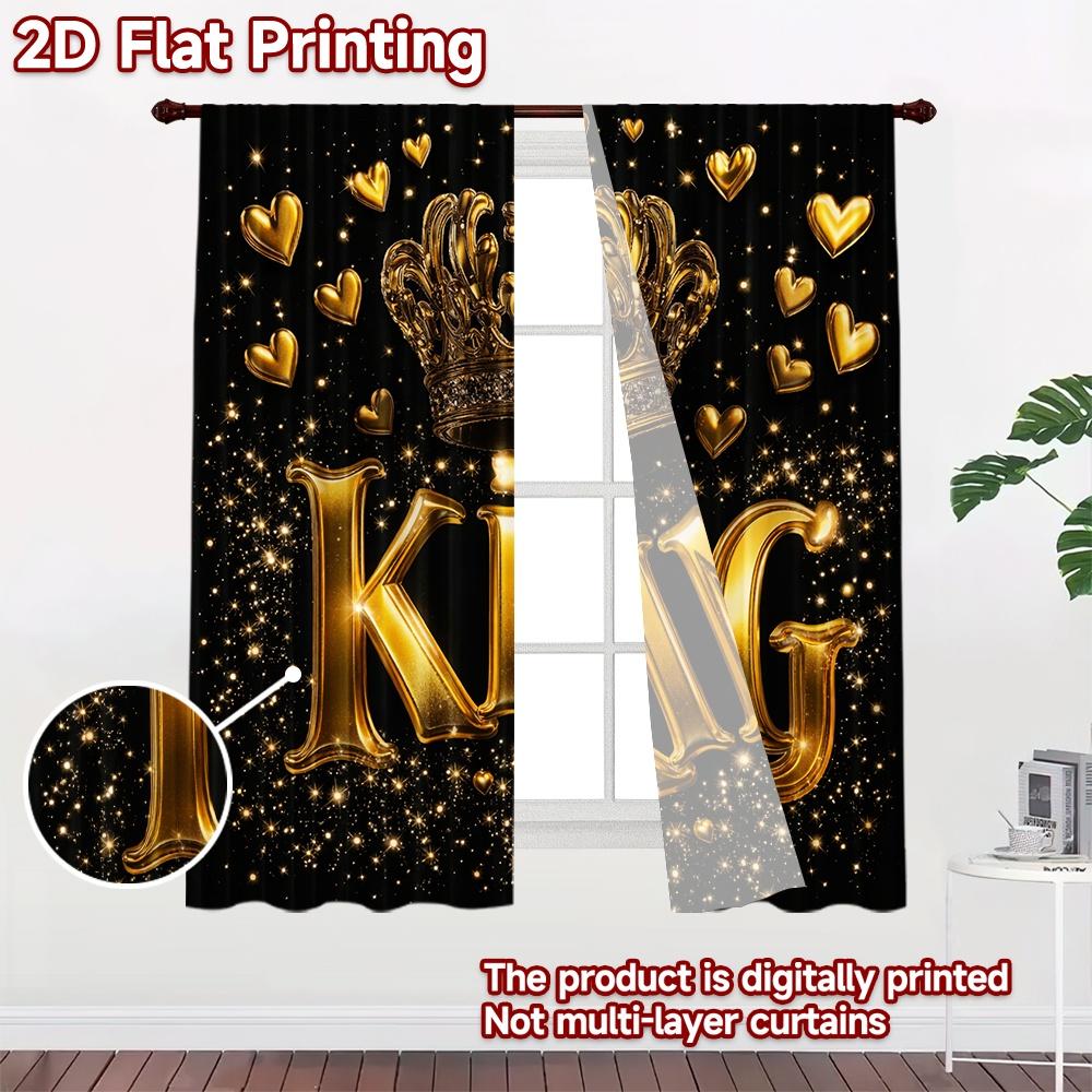 2D flat printing 2pcs Curtain Party Curtains Golden King Celebration Digital Printed Polyester Drapes Family Party Decoration