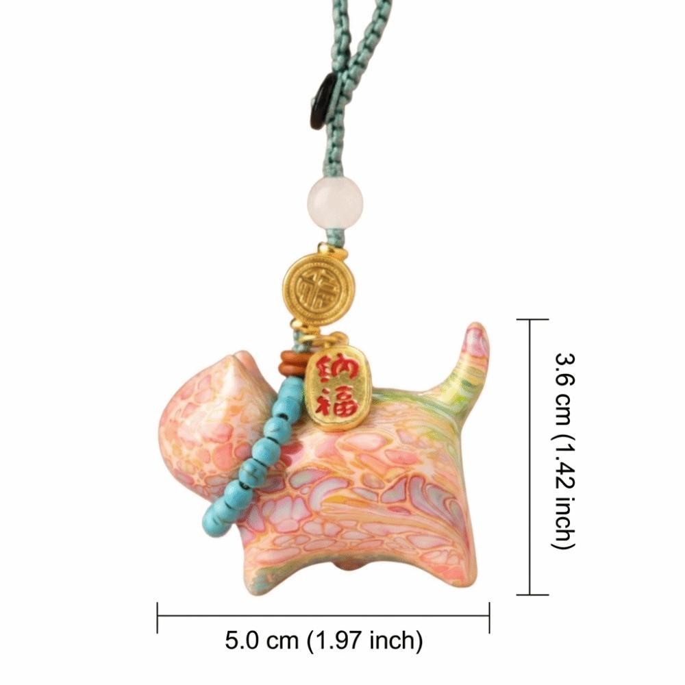 Woven Lanyard Lucky Cat Keychain Carved Sandalwood Fortune Cat Pendant Phone Attachment