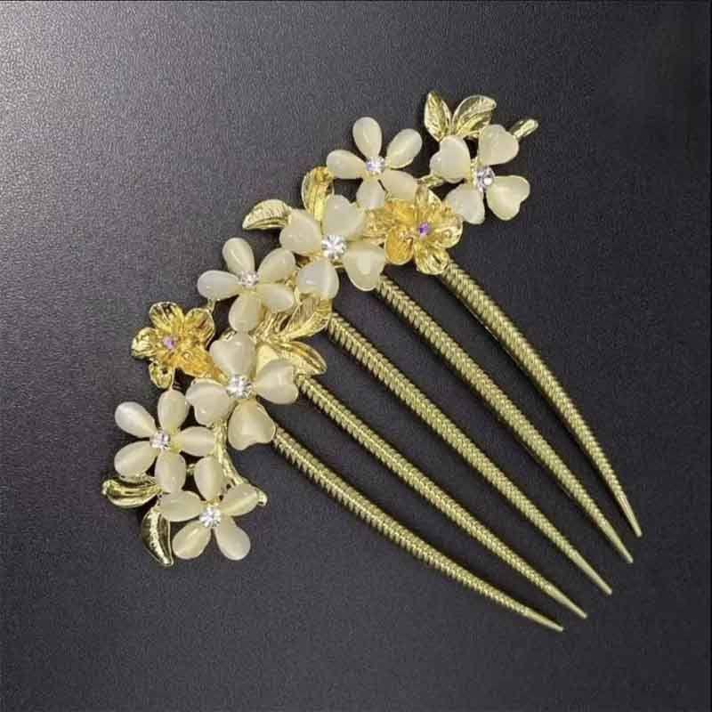 Korean Rhinestone Cat's Eye Flower Hair Comb Hairpin Clip Hair Accessory