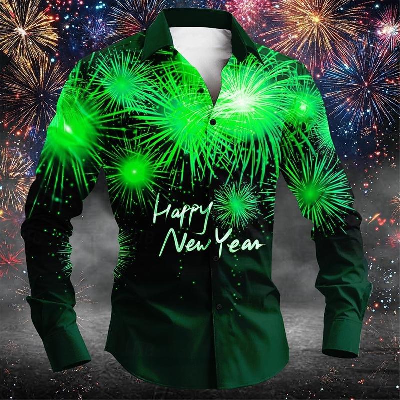 Christmas Men's Long-Sleeve Shirt, Red and White Color Block, Christmas Ball and Snowflake Pattern, Holiday Party Shirt