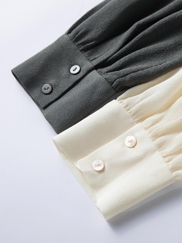 Women's Spring Silk Ribbon Shirt: Mulberry Silk French-Style Long Sleeve Top