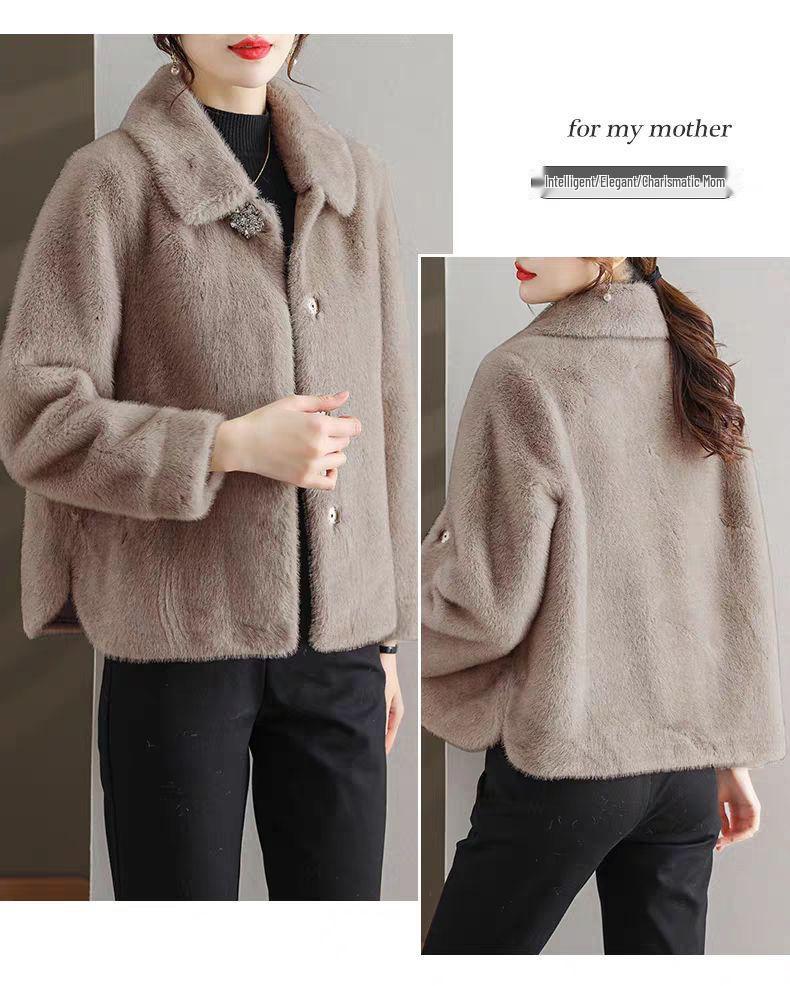 Middle-Aged & Elderly Women's Fur-Lined Mink Velvet Short Coat for Autumn/Winter