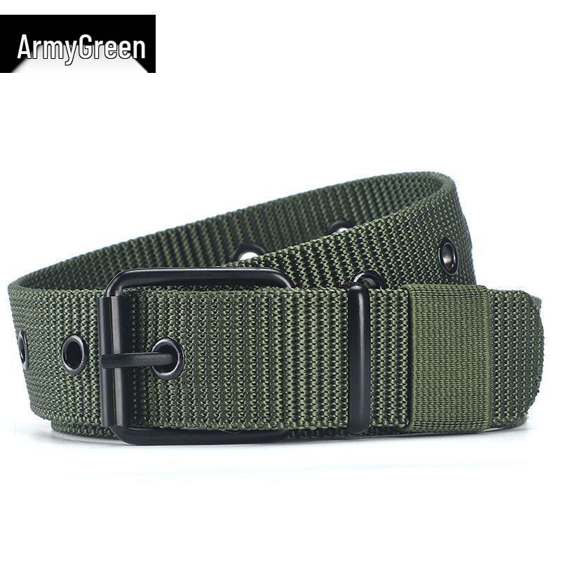 Men's Thickened Canvas Belt with Pin Buckle and Multiple Holes - Ideal for Denim, Youth, and Students