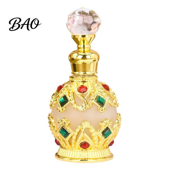 Empty Scent Container 15ML Vintage Luxury Refillable Perfume Bottle, Essential Oil & Fragrance Glass 15ml Bottle Dubai Arabian Style for Travel