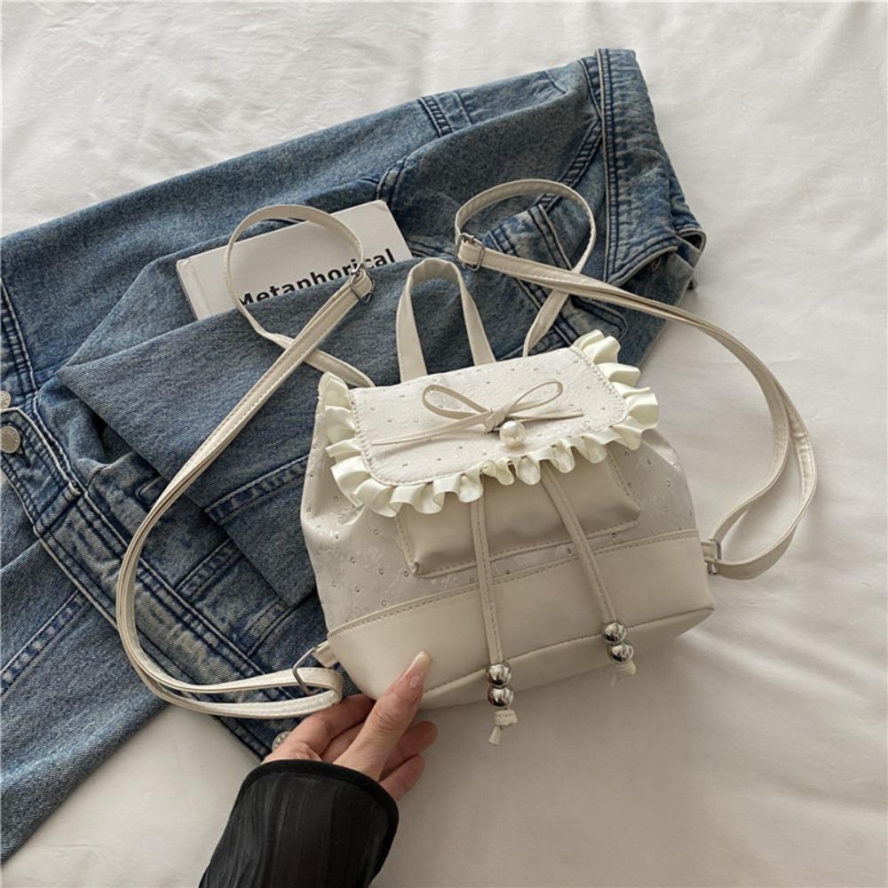 Fashion Lace Trim Butterfly Knot Backpack Polka Dot Lightweight Mini Backpack Sweet Bow Women s Backpack Women белый