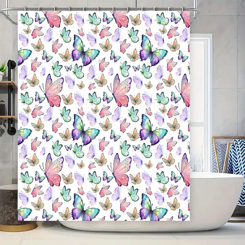 

Butterfly Watercolor Shower Curtain Decorative Printed Fabric 3D Waterproof Bathroom Decor Home Decoration Set for Bathing Room 90x180cm