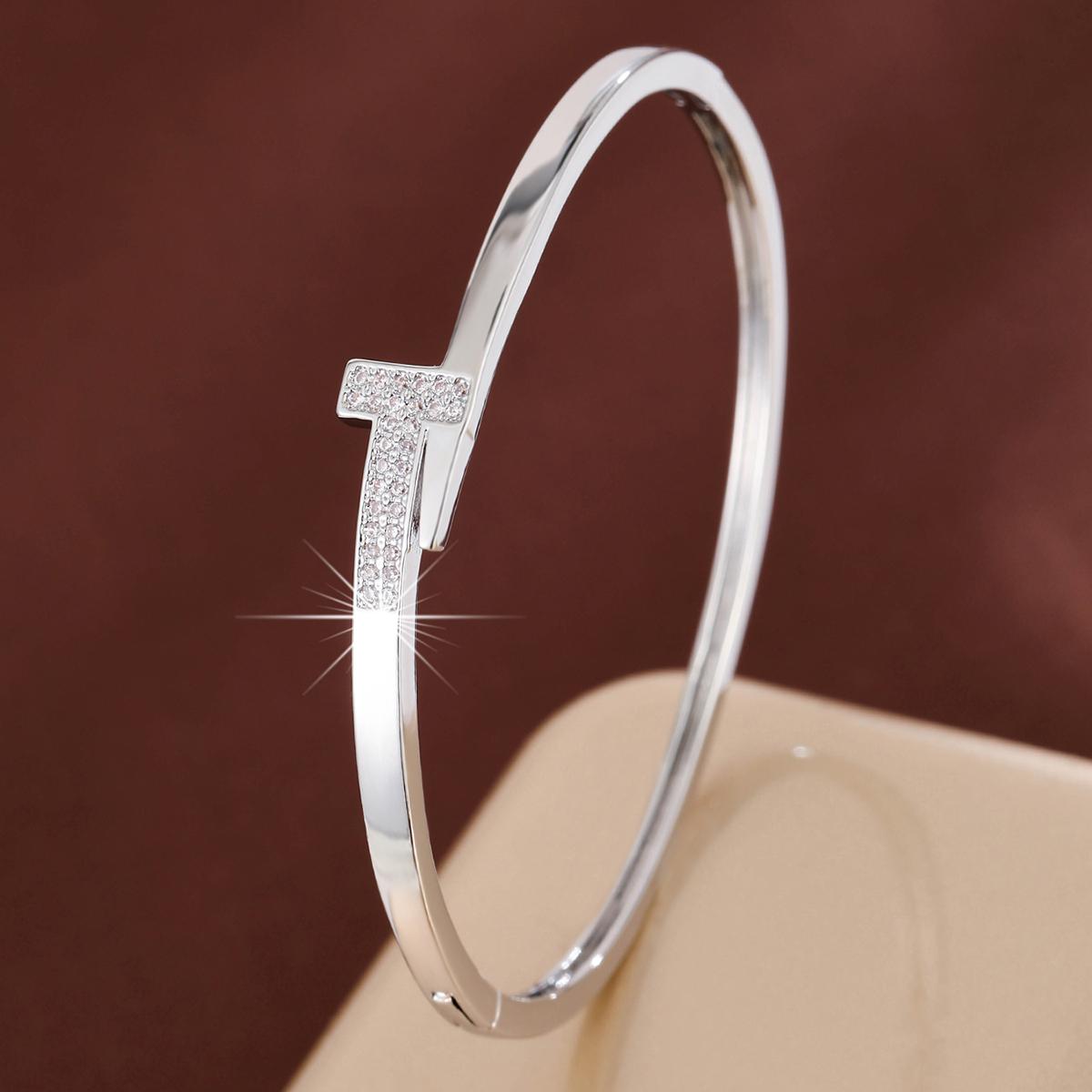 

Simple T-Letter Design Synthetic Zirconia Women s Bracelet For Daily Gift-Giving Jewelry Accessories 54-56mm