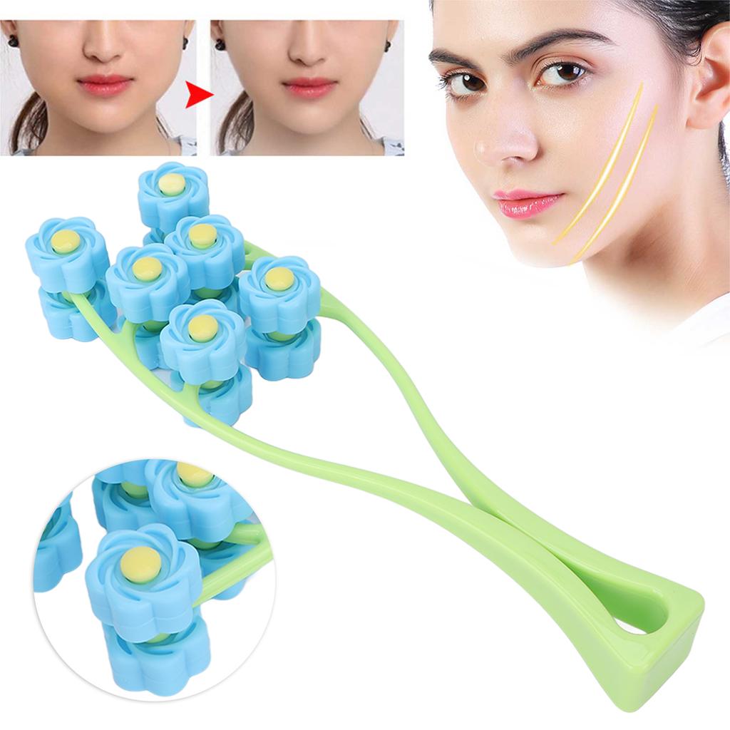 Face Roller Multiple Rollers Concave Convex Particles Comfortable Handle Multiple Rollers V Shaped Face Massager