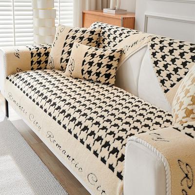 Autumn and Winter Plush Sofa Cushion Modern Simple Non-slip Leather Sofa Cover Fashion Houndstooth Universal Sofa Cover Cloth Towel