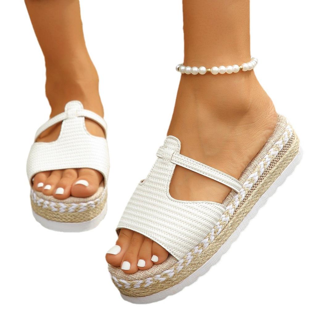 Hemp Rope Large Size Thick Sole Outer Wear Beach Shoes Women's Muffin Bottom Casual Cool Slippers