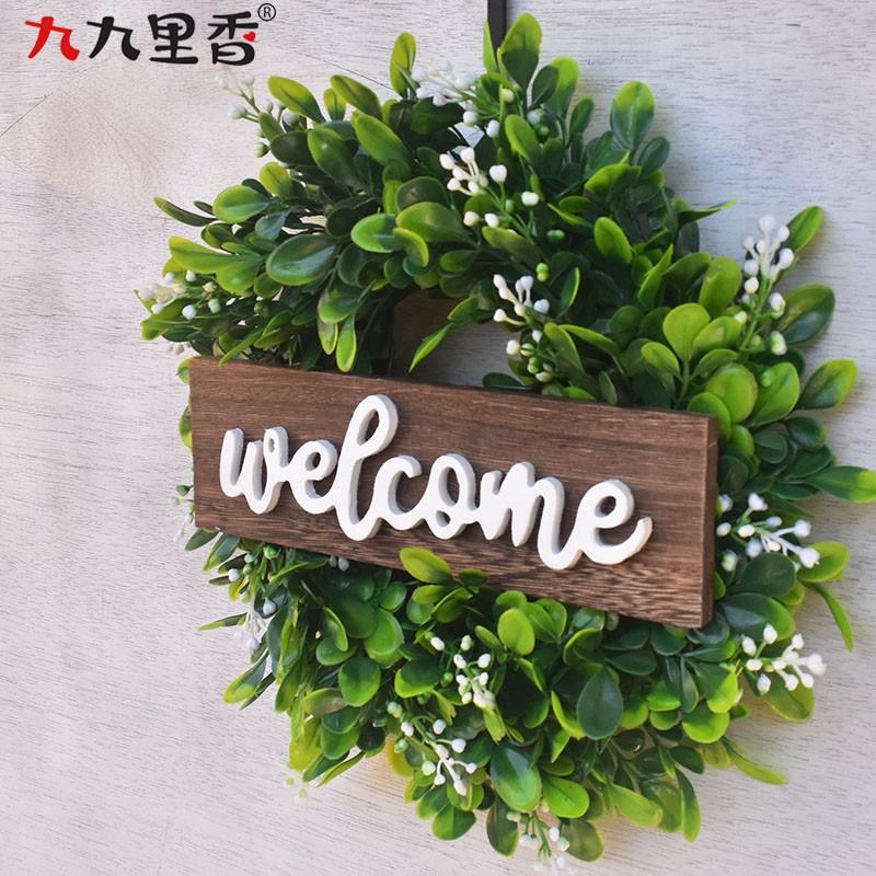 Rustic Wooden Welcome Sign With Eucalyptus Wreath Door Decor Photography Prop 30cm
