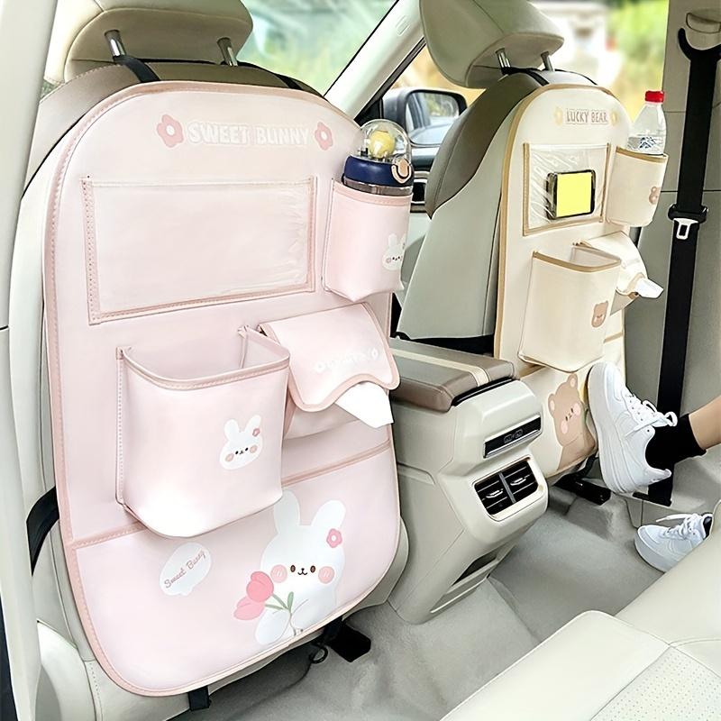 1 szt. Organizer na oparcie fotela samochodowego ze skóry PU z uroczym wzorem z kreskówki, wielofunkcyjny kosz na śmieci do samochodu, mata chroniąca przed kopaniem na wnętrze samochodu