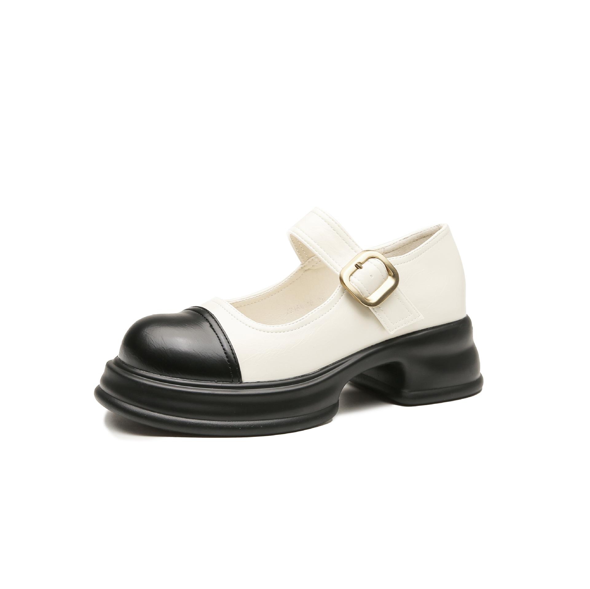 

Черные/белые кожаные туфли-лоферы с ремешком на щиколотке, удобные туфли-оксфорды с квадратным носком, женские туфли JK Flats 37