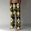 Men Orange Green Red African Kente Geometric Print Drawstring Straight Trousers With Side Pockets Ethnic Bottoms