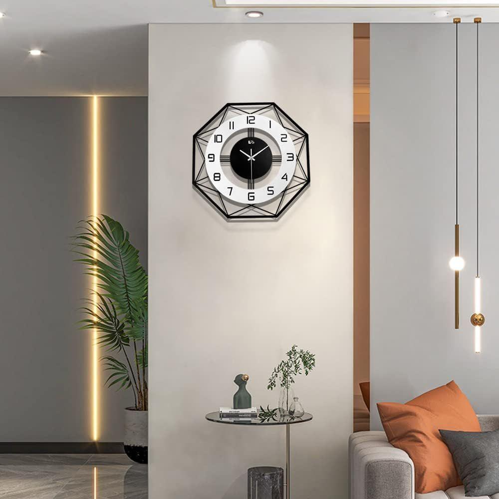 Large World Map Wall Clock, Metal Minimalist Modern Clock, Round Silent Non-Ticking Battery Operated Wall Clocks for Living Room/Home