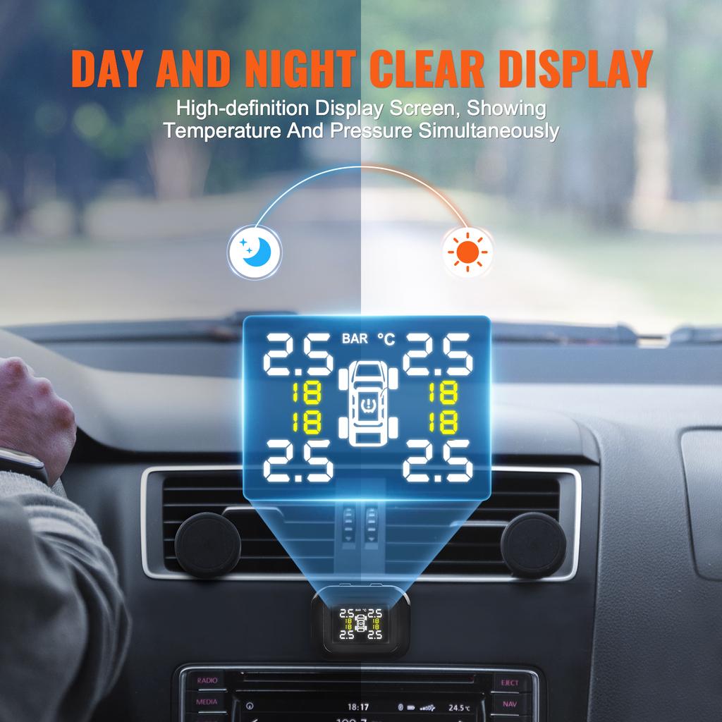 SucceBuy RV Tire Pressure Monitoring System, Universal Wireless Car Alarm System, Waterproof TPMS Sensors Set with 5 Alarm Modes